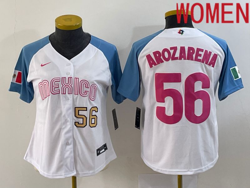 Women 2023 World Cub Mexico #56 Arozarena White Nike MLB Jersey6